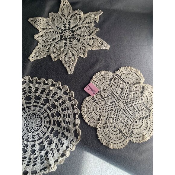 Vintage Crochet Lace Doilies Set of 3 Round & Starburst Patterns 10-12 Inches - Picture 14 of 15